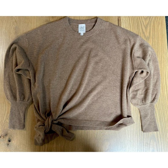 Cinq a sept 100% Cashmere knotted sweater Camel Size M FLAW - Picture 5 of 7
